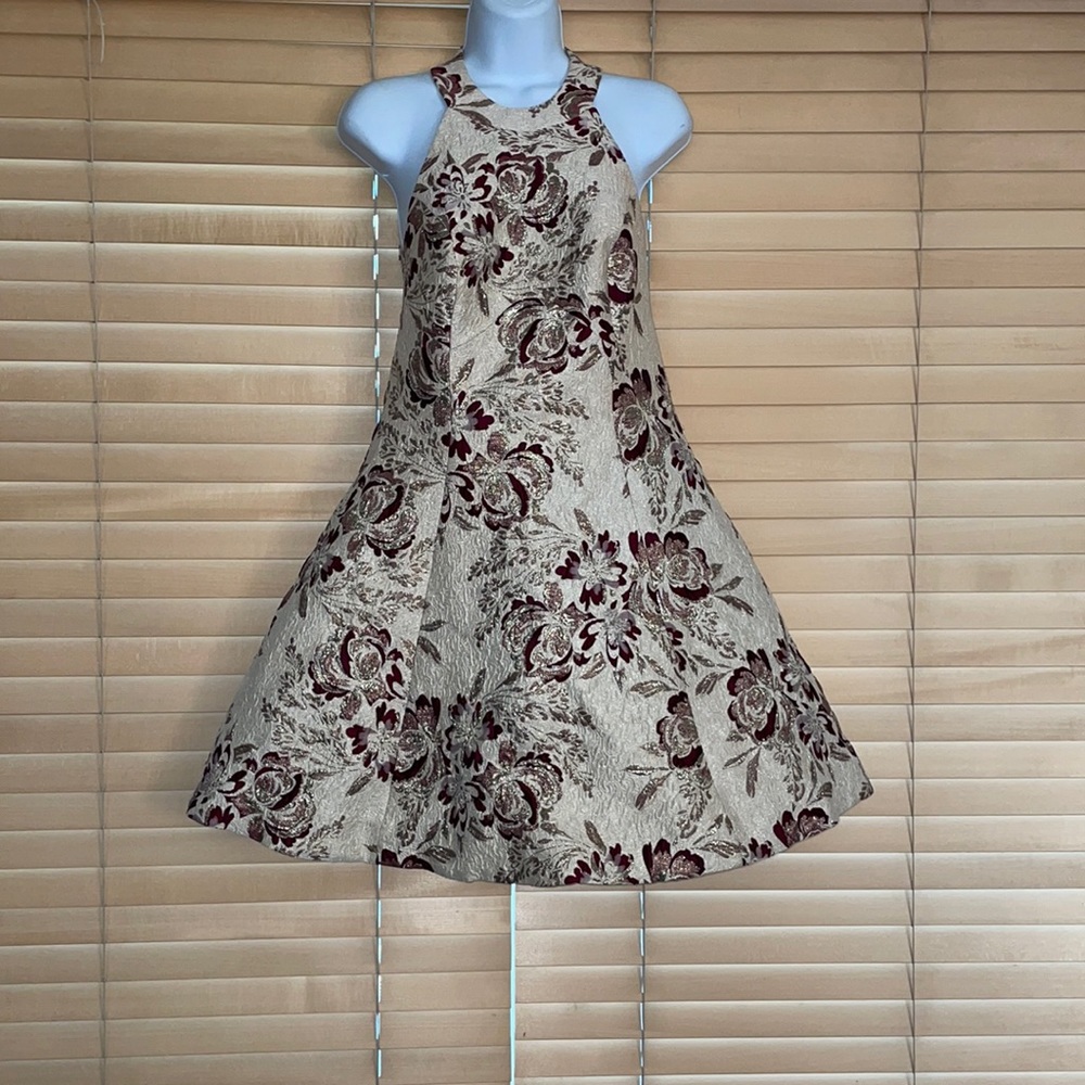Dress the Population Cream and Burgundy Floral Mini Dress